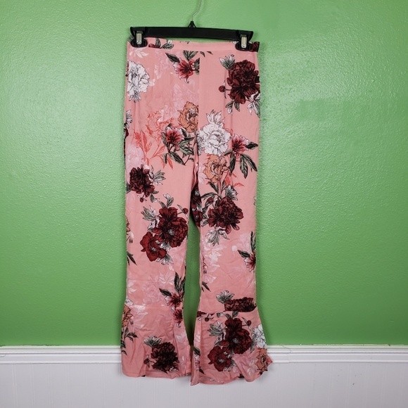 BB Dakota Women's suagr peach floral high rise ruffled bell bottom pants size 0 - Picture 11 of 11